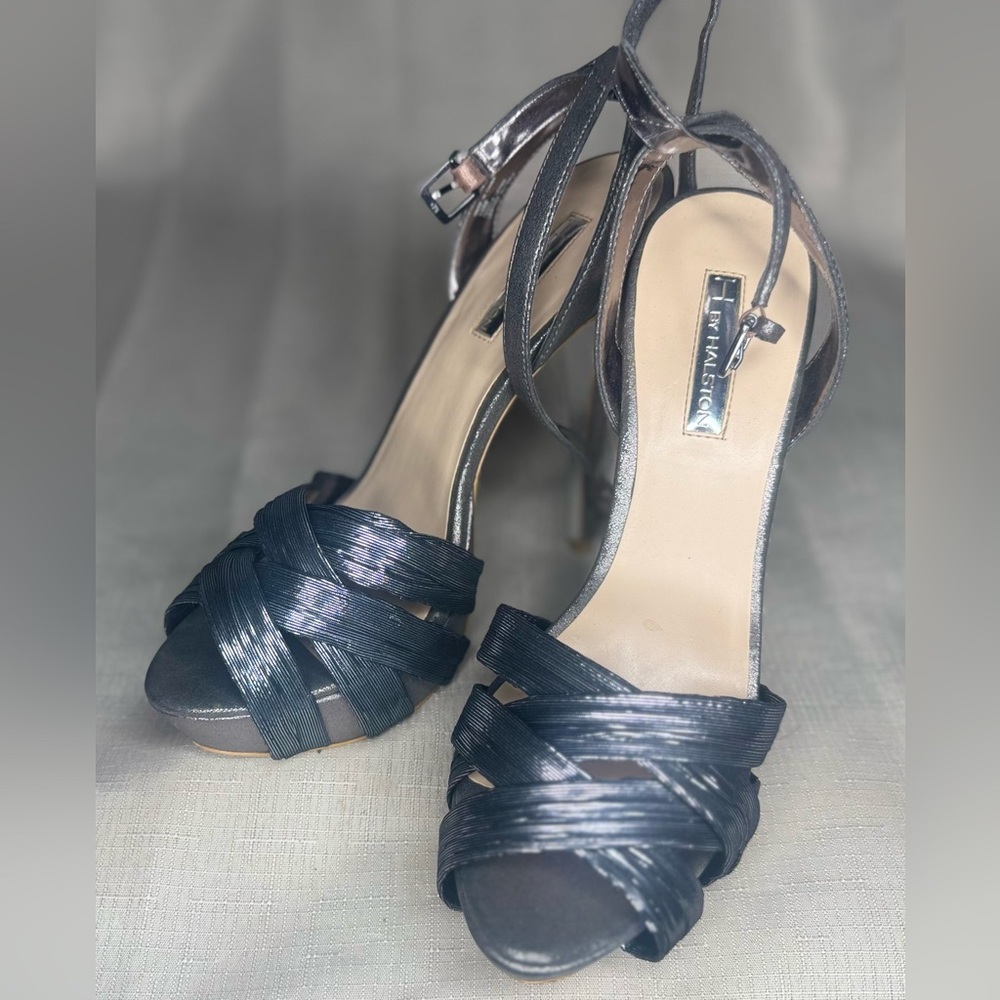 H by Halston Metallic Strap Heels